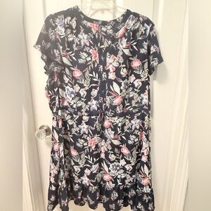 Massini Navy and Pink Boho Floral Plus Midi Dress Sz 3x. EUC DD